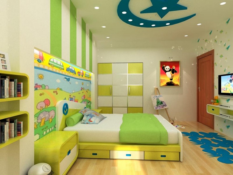 Mẫu trần thạch cao phòng ngủ trẻ em nhà biệt thự hình trăng sao 