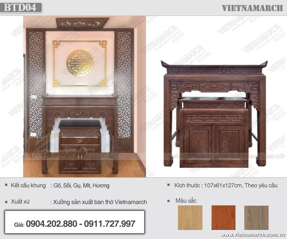 Ban thờ đứng gỗ hương cho chung cư.