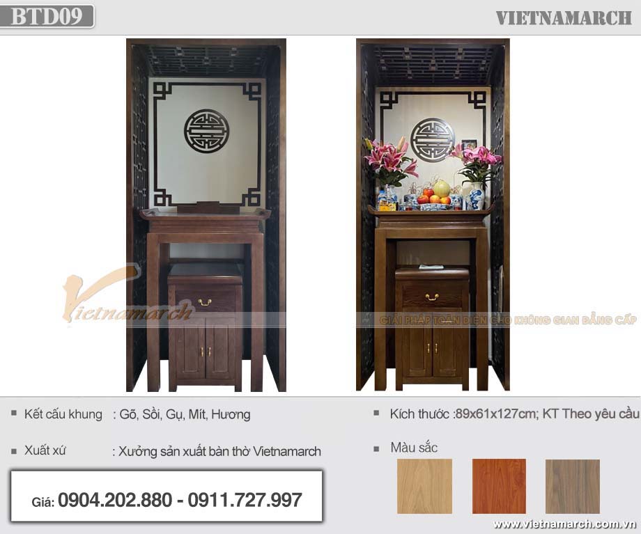 Ban thờ đứng gỗ hương cho chung cư.