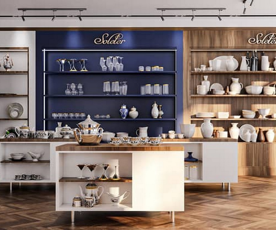 Showroom đồ gia dụng hiện đại có khu vực bếp trưng bày