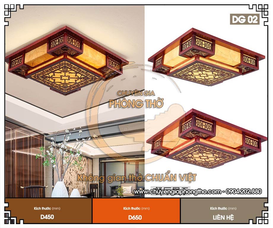 Đèn gỗ ốp trần phòng thờ DG02 giá siêu rẻ