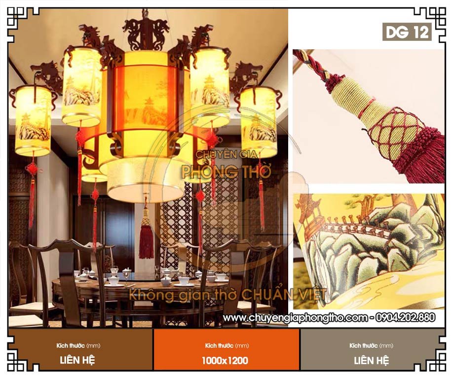 Đèn chùm gỗ phòng thờ DG12 đẹp sang trọng