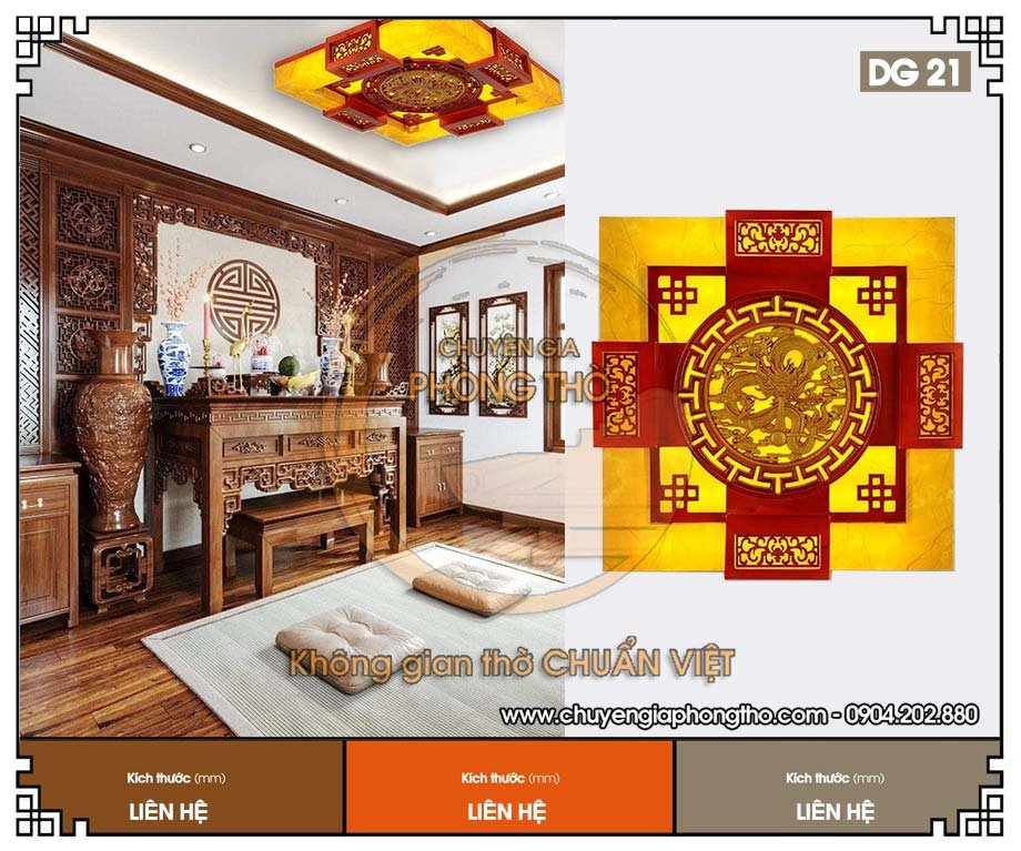 Đèn gỗ ốp trần hình vuông DG21 cho không gian phòng thờ