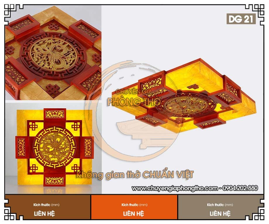 Đèn gỗ ốp trần hình vuông DG21 cho không gian phòng thờ