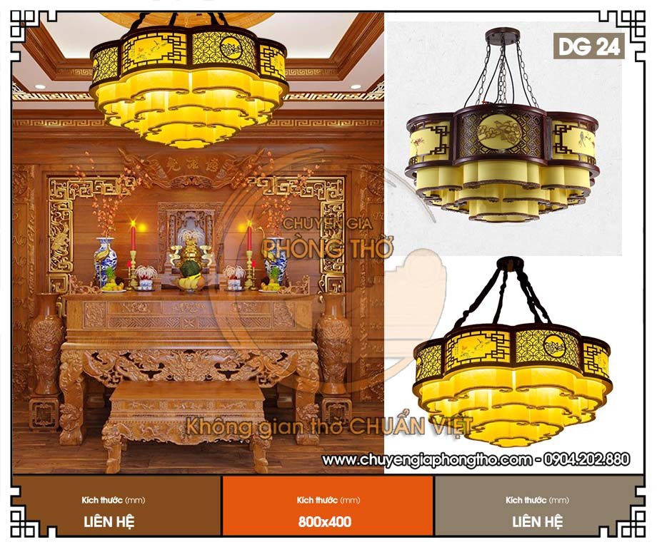 Mẫu đèn chùm gỗ nhà thờ họ DG24 chuẩn phong thủy