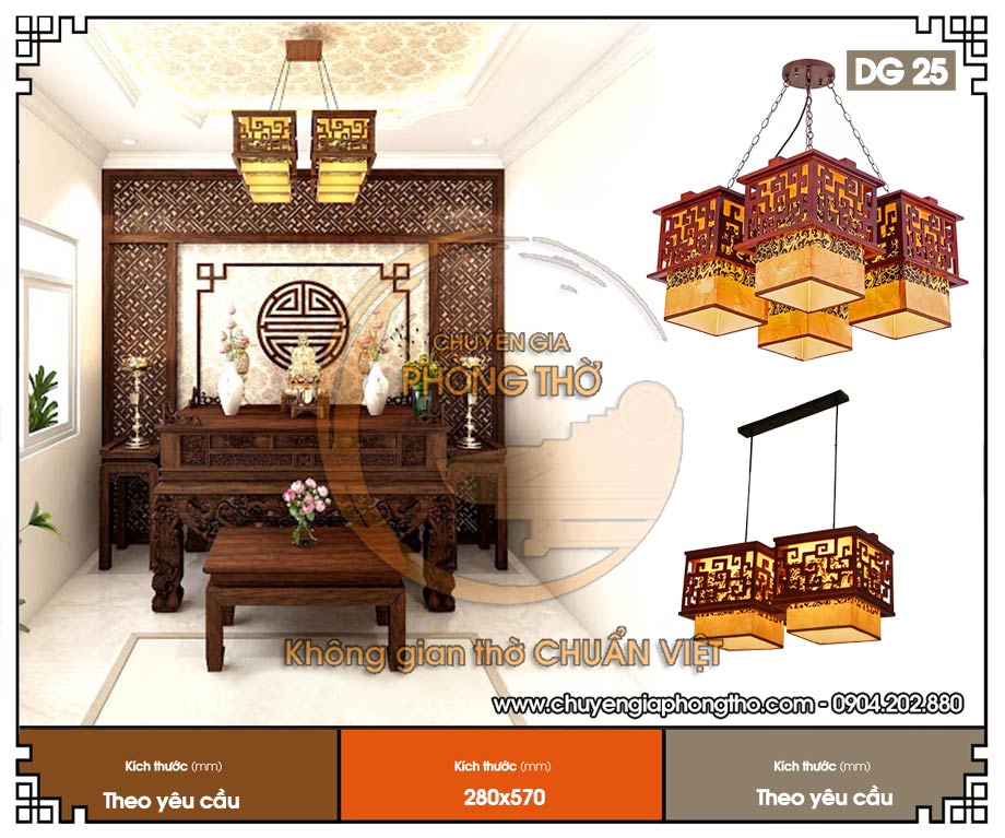 Mẫu đèn chùm gỗ trang trí biệt thự DG25