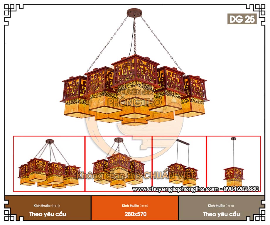 Mẫu đèn chùm gỗ trang trí biệt thự DG25