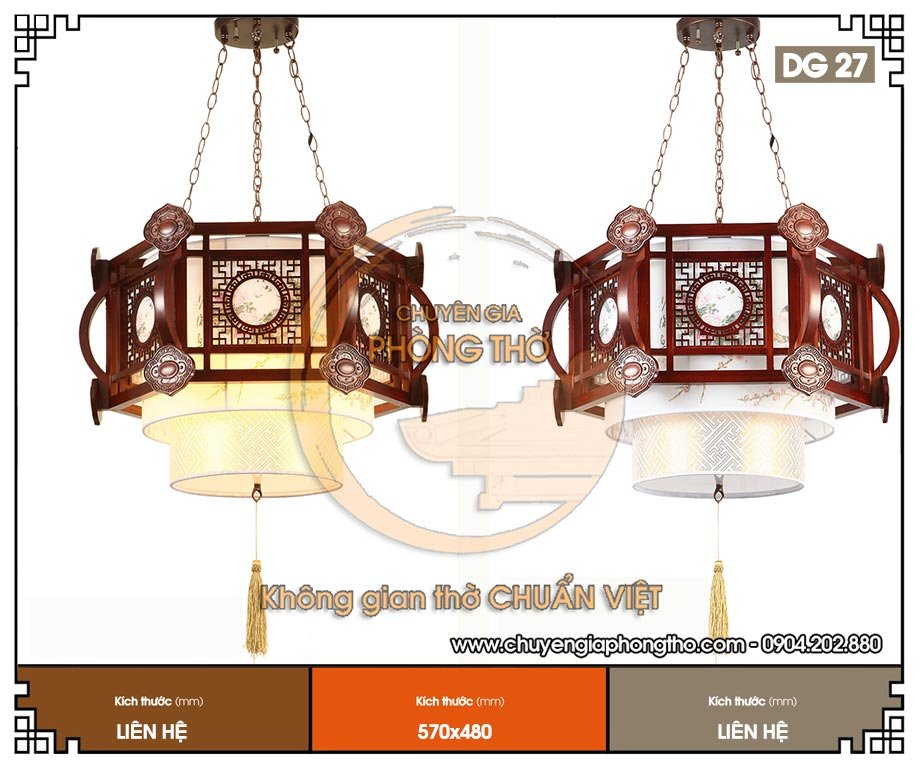 Đèn gỗ treo phòng thờ DG27 thiết kế tinh xảo 