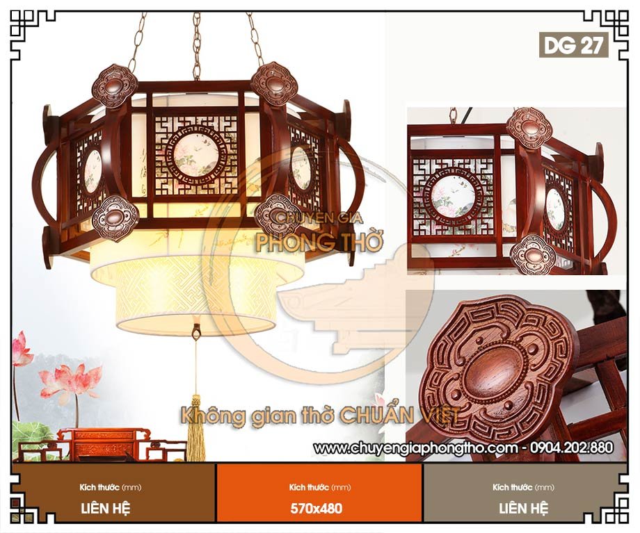 Đèn gỗ treo phòng thờ DG27 thiết kế tinh xảo 