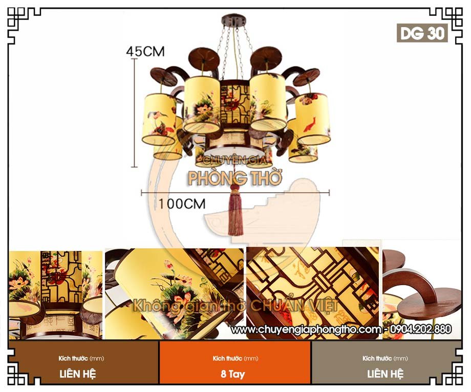 Đèn chùm nhà gỗ DG30 thiết kế tinh xảo cho không gian thờ cúng