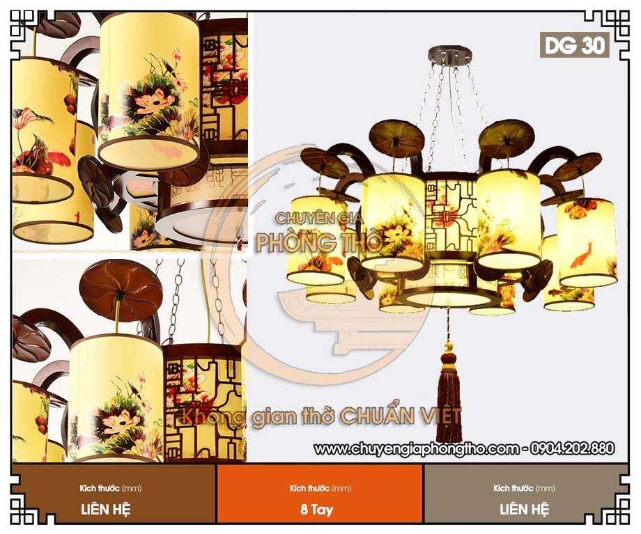 Đèn chùm nhà gỗ DG30 thiết kế tinh xảo cho không gian thờ cúng