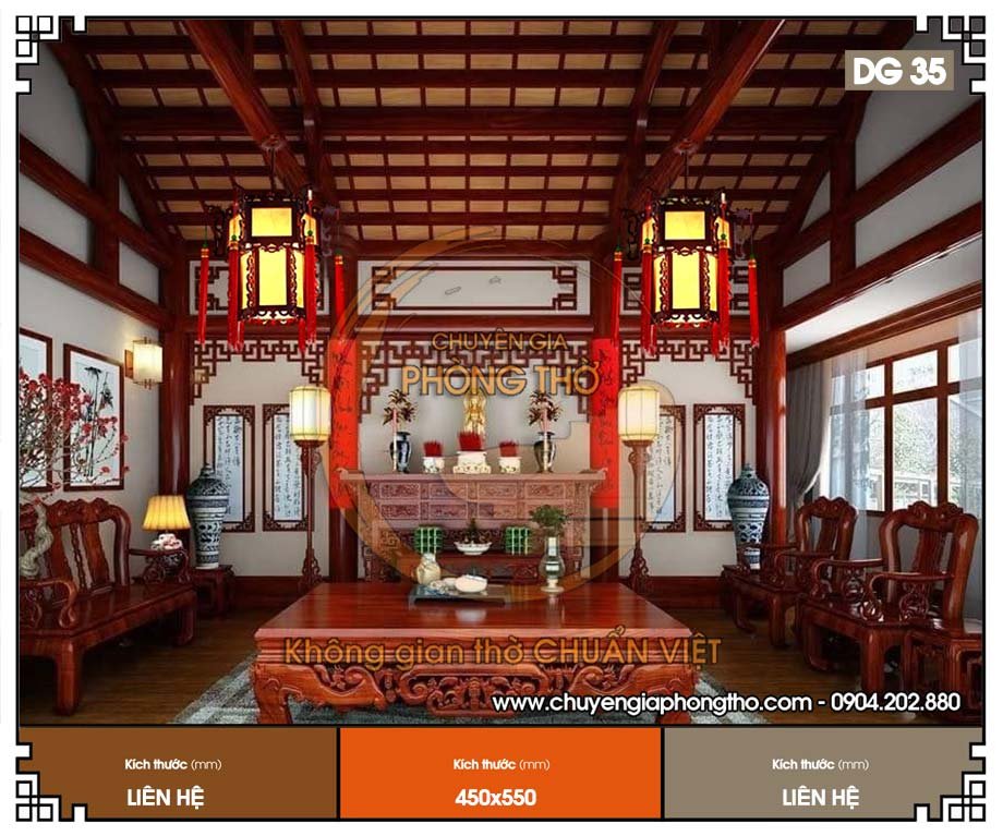 Đèn lồng gỗ thả trần DG35 lựa chọn hoàn hảo cho phòng thờ Việt