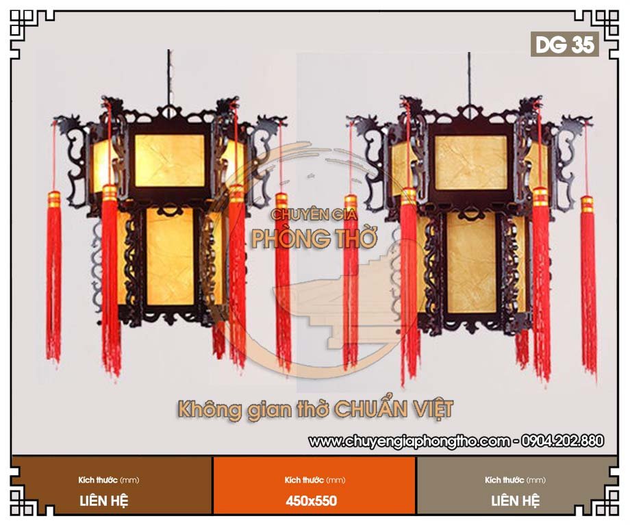 Đèn lồng gỗ thả trần DG35 lựa chọn hoàn hảo cho phòng thờ Việt