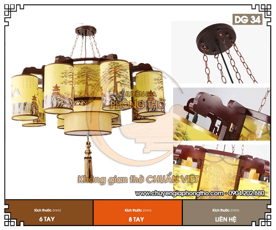 Mẫu đèn chùm gỗ nhà thờ họ DG34 tinh hoa ánh sáng cho phòng thờ