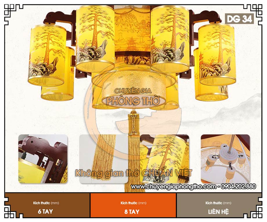 Mẫu đèn chùm gỗ nhà thờ họ DG34 tinh hoa ánh sáng cho phòng thờ