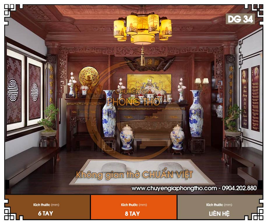 Mẫu đèn chùm gỗ nhà thờ họ DG34 tinh hoa ánh sáng cho phòng thờ