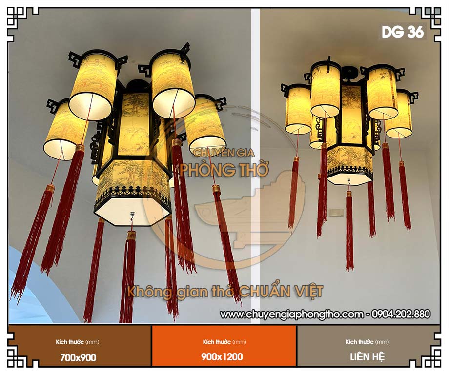 Mẫu đèn lồng gỗ 6 tay DG36 cao cấp cho phòng thờ