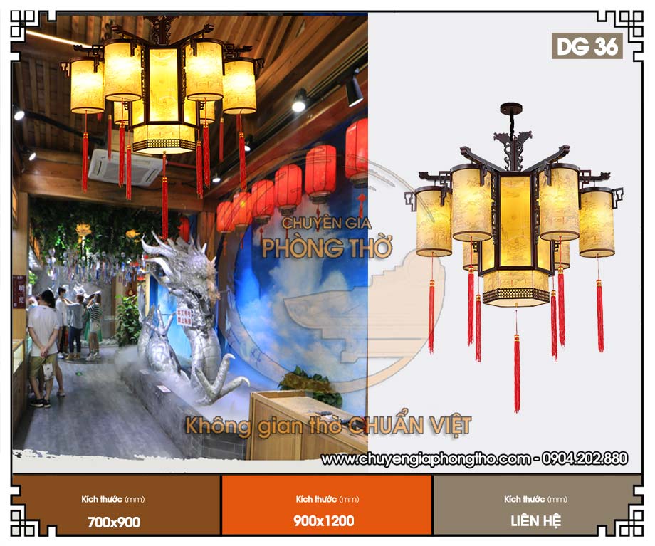 Mẫu đèn lồng gỗ 6 tay DG36 cao cấp cho phòng thờ