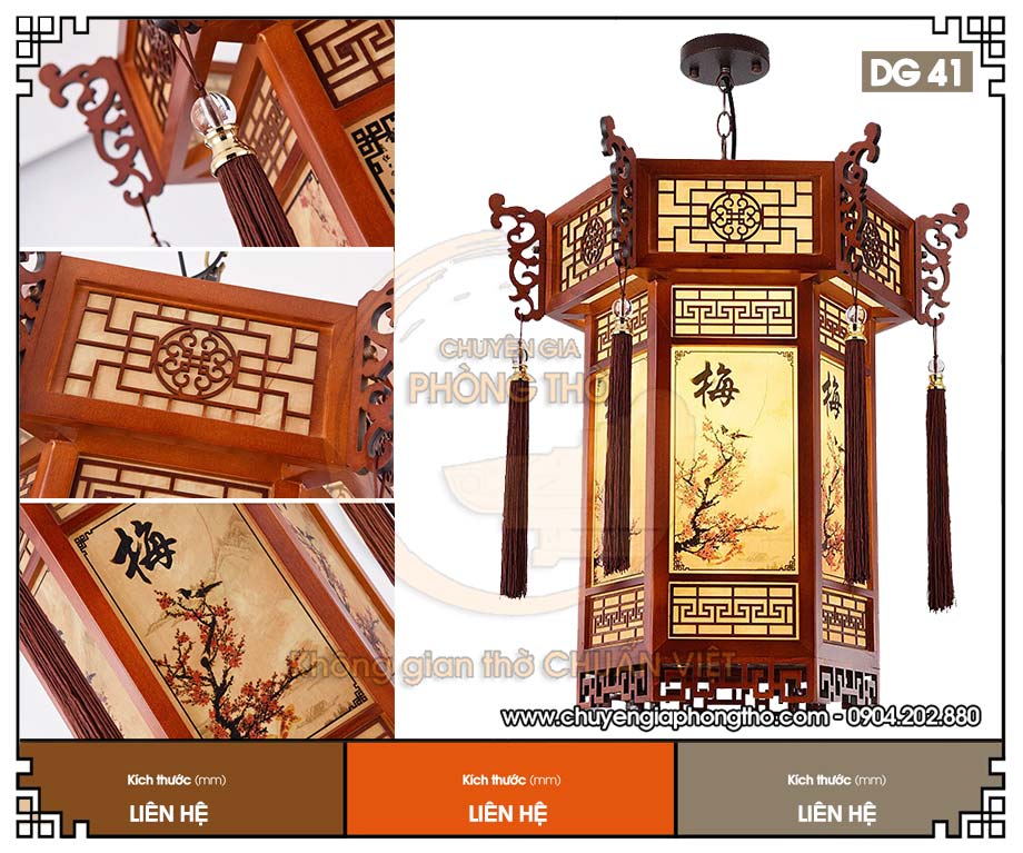 Đèn lồng gỗ phong thủy DG41 trang trí phòng thờ Đèn lồng gỗ phong thủy DG41 trang trí phòng thờ