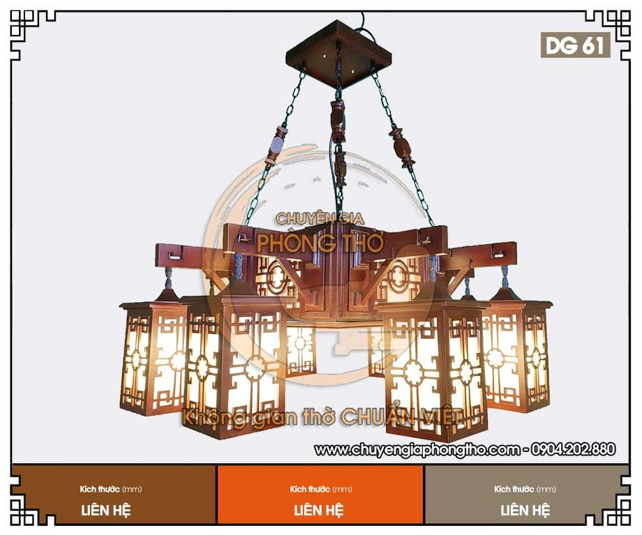 Đèn chùm gỗ 6 tay DG61 trang trí phòng thờ Đèn chùm gỗ 6 tay DG61 trang trí phòng thờ