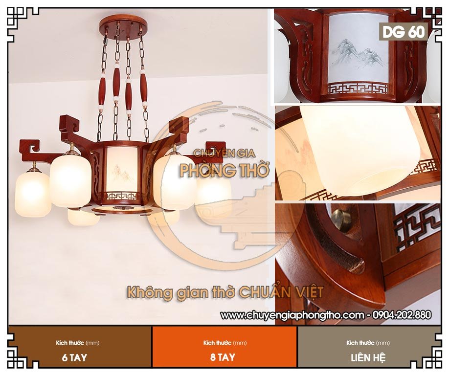 Đèn chùm khung gỗ cao cấp DG60 thiết kế sang trọng, tinh xảo 