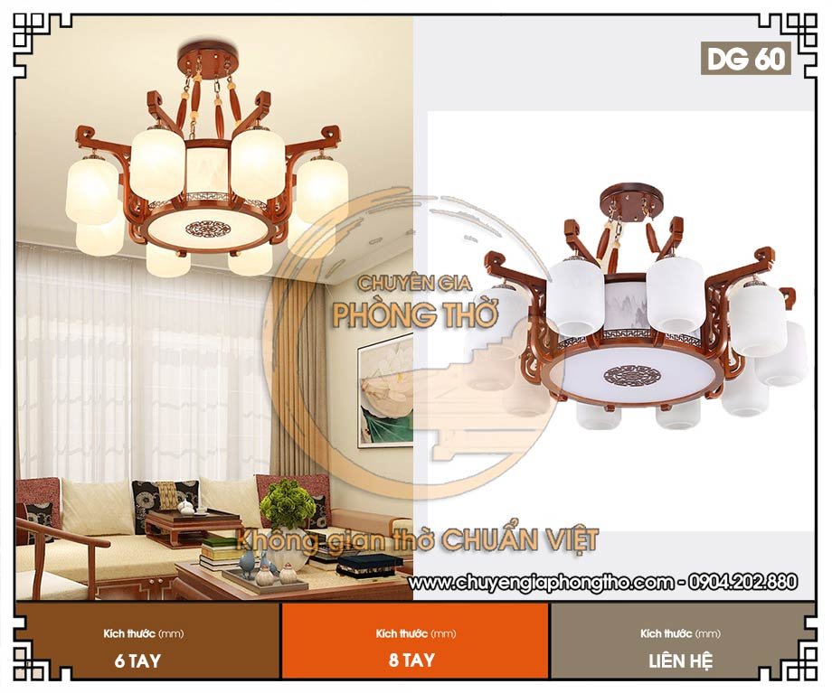 Đèn chùm khung gỗ cao cấp DG60 thiết kế sang trọng, tinh xảo 