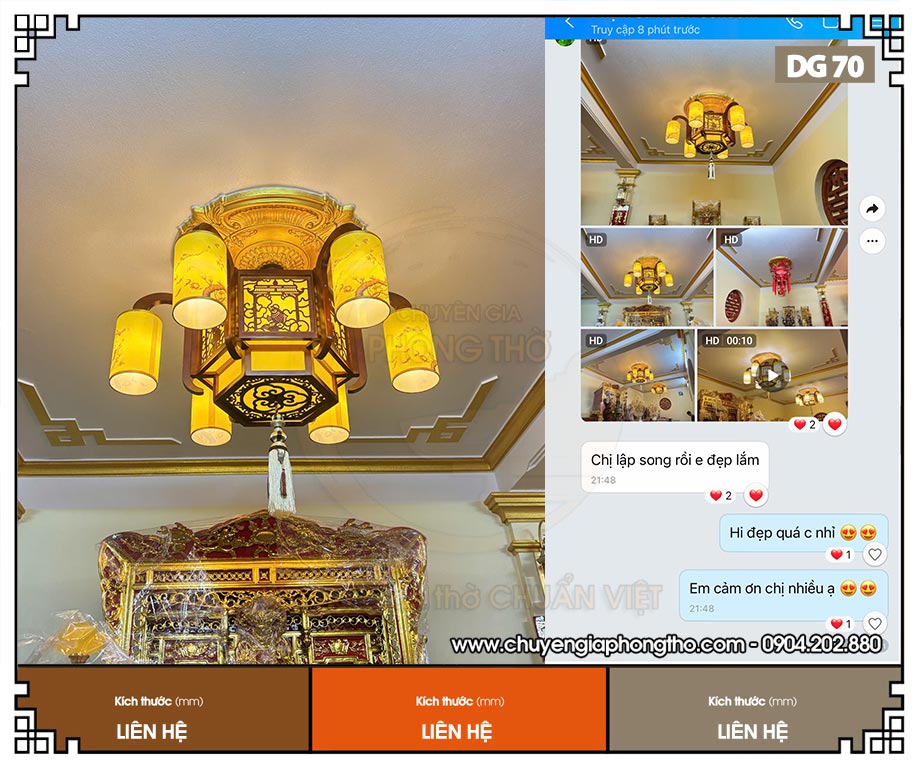 Mẫu đèn chùm trang trí nhà gỗ DG70 cho phòng thờ Việt