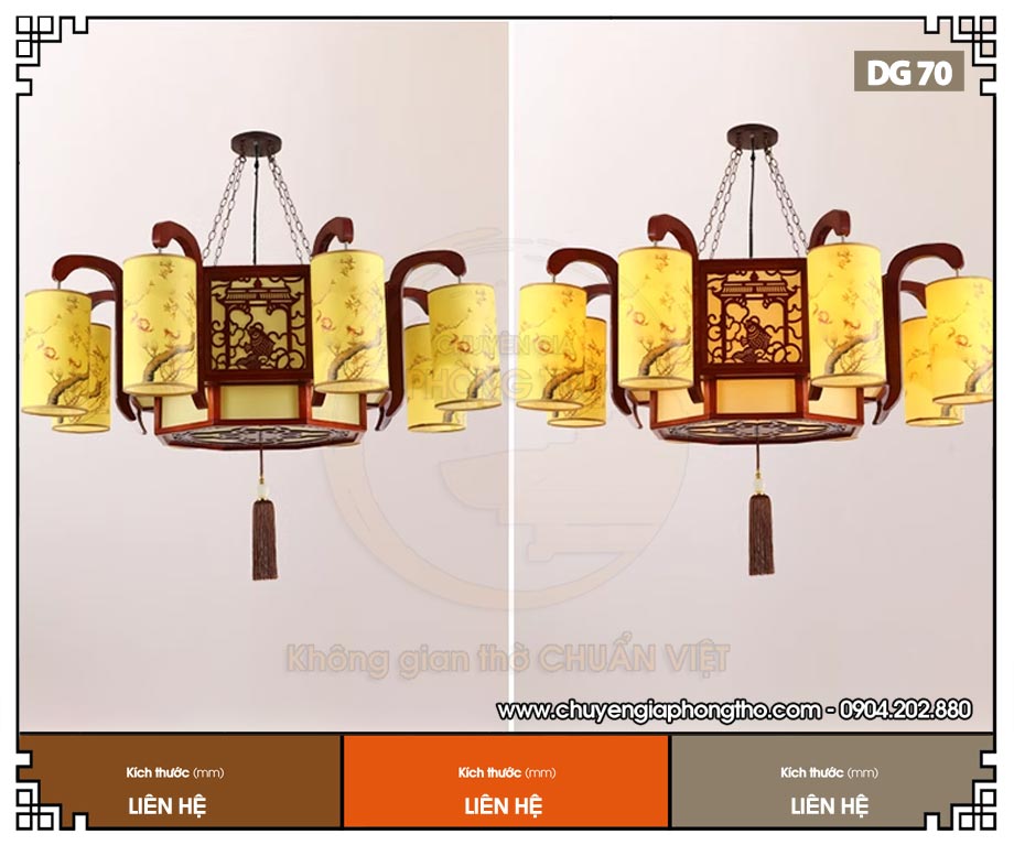 Mẫu đèn chùm trang trí nhà gỗ DG70 cho phòng thờ Việt