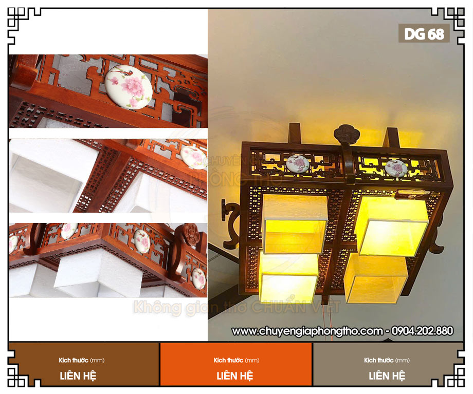 Mẫu đèn ốp trần bằng gỗ DG68 trang trí phòng thờ