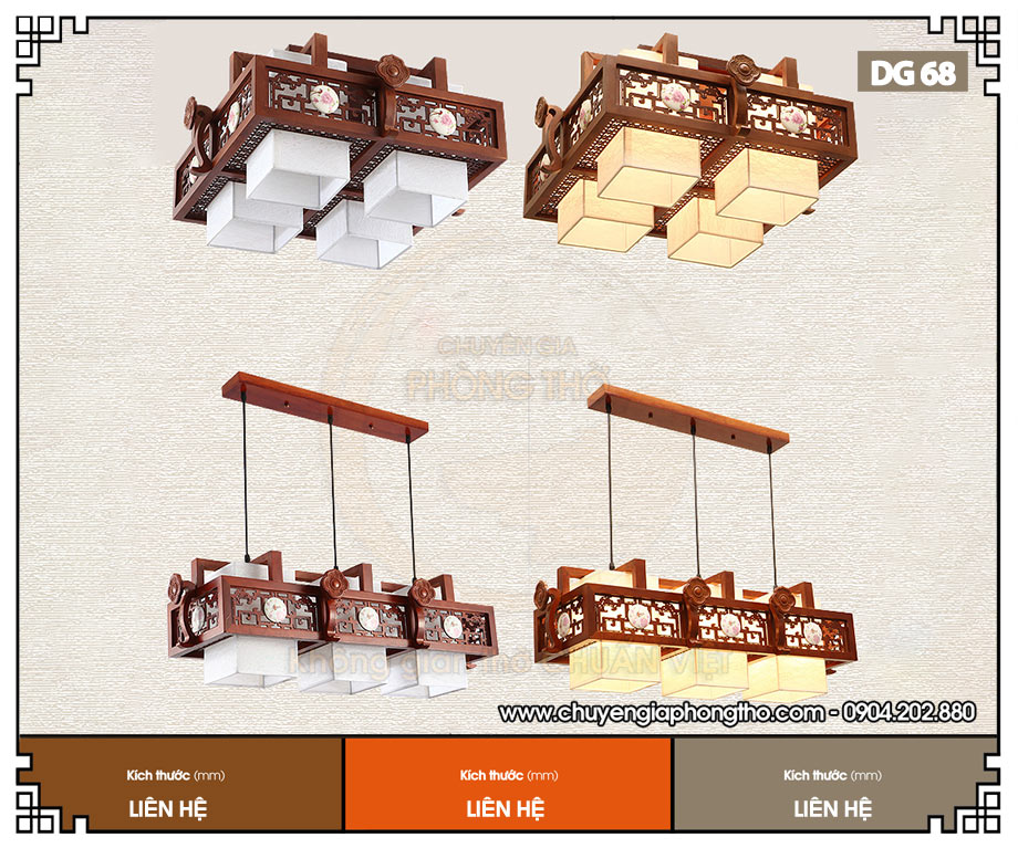 Mẫu đèn ốp trần bằng gỗ DG68 trang trí phòng thờ