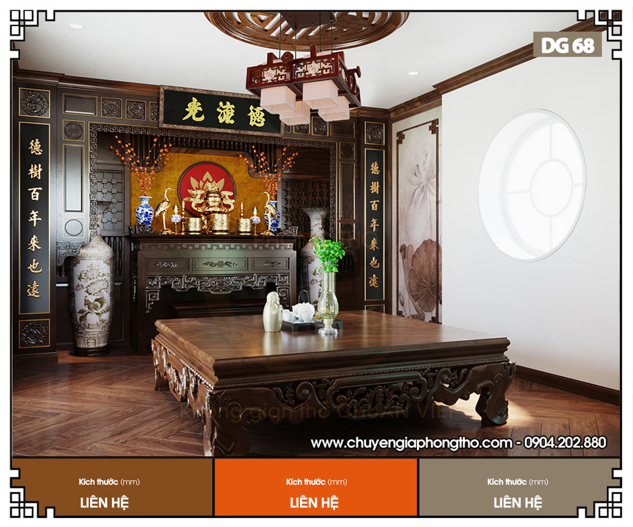 Mẫu đèn ốp trần bằng gỗ DG68 trang trí phòng thờ