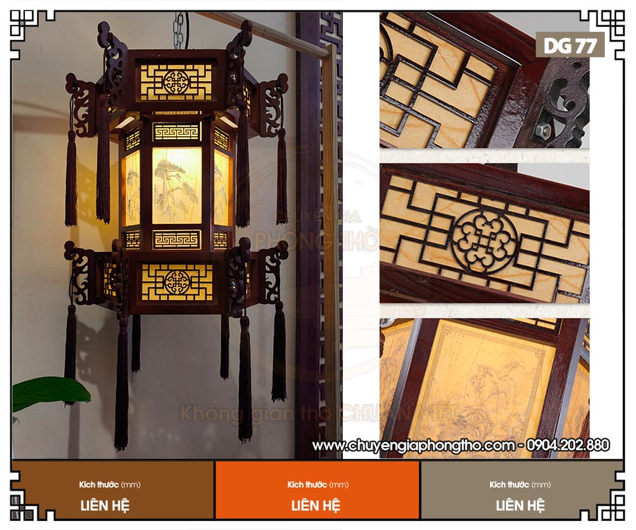 Mẫu đèn lồng gỗ họa tiết tranh thủy mặc DG77