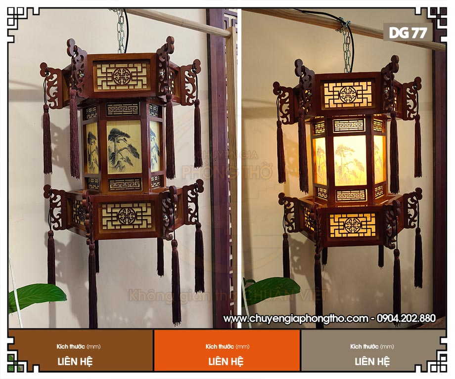 Mẫu đèn lồng gỗ họa tiết tranh thủy mặc DG77
