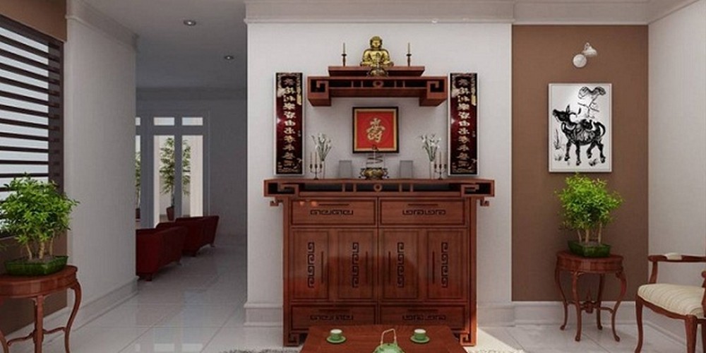 Bàn thờ Gia tiên kết hợp bàn thờ Phật