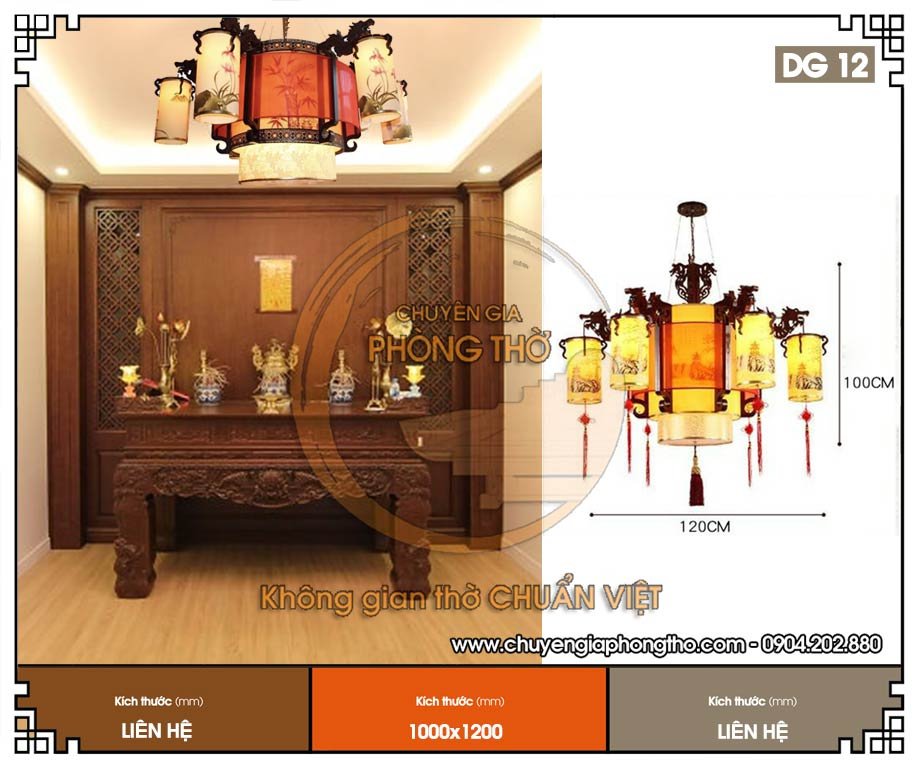 Đèn chùm gỗ phòng thờ DG12 đẹp sang trọng