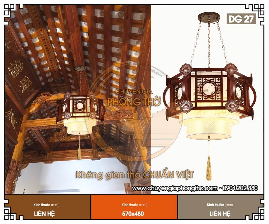 Đèn gỗ treo phòng thờ DG27 thiết kế tinh xảo