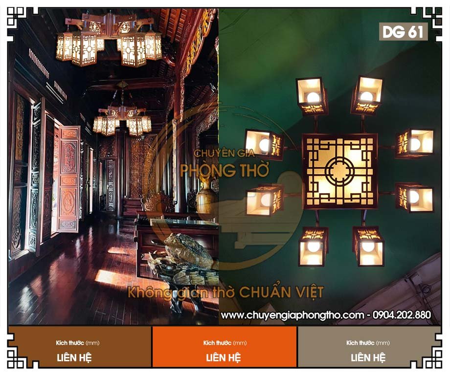 Đèn chùm gỗ 6 tay DG61 trang trí phòng thờ