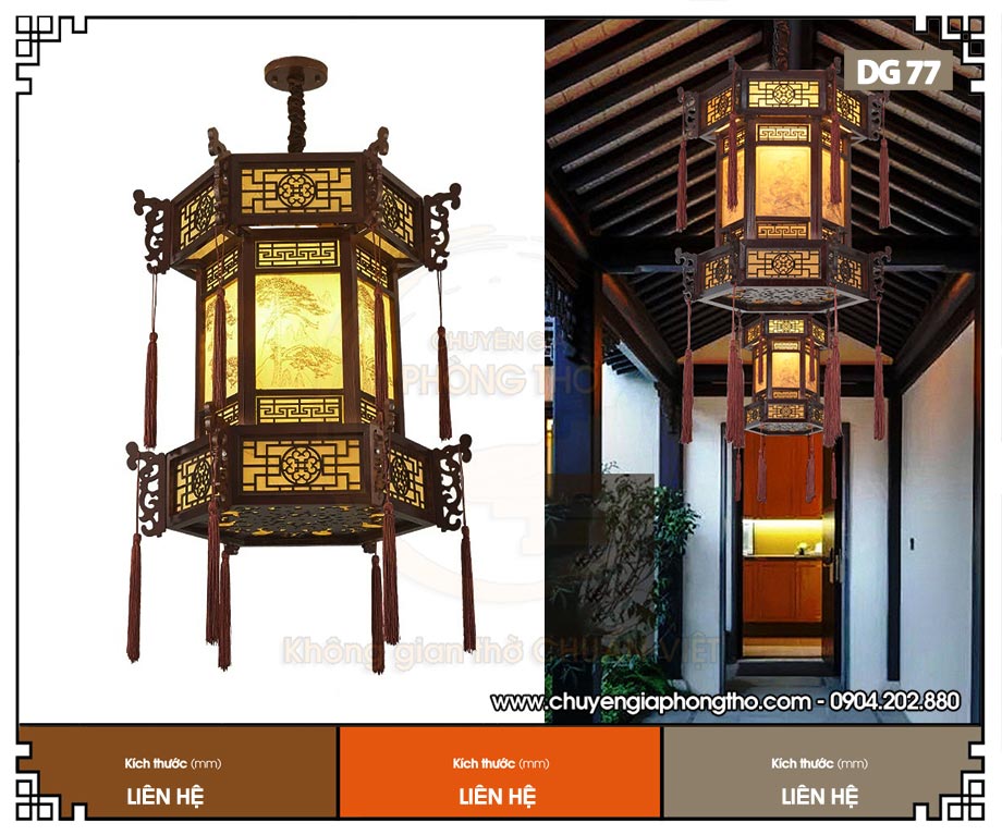 Mẫu đèn lồng gỗ họa tiết tranh thủy mặc DG77